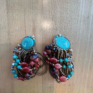 80s beaded turquoise earrings